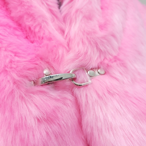 Revolve Brognano Barbiecore Pink Faux Fur Maxamilist Oversized Bomber Jacket - Picture 5 of 10